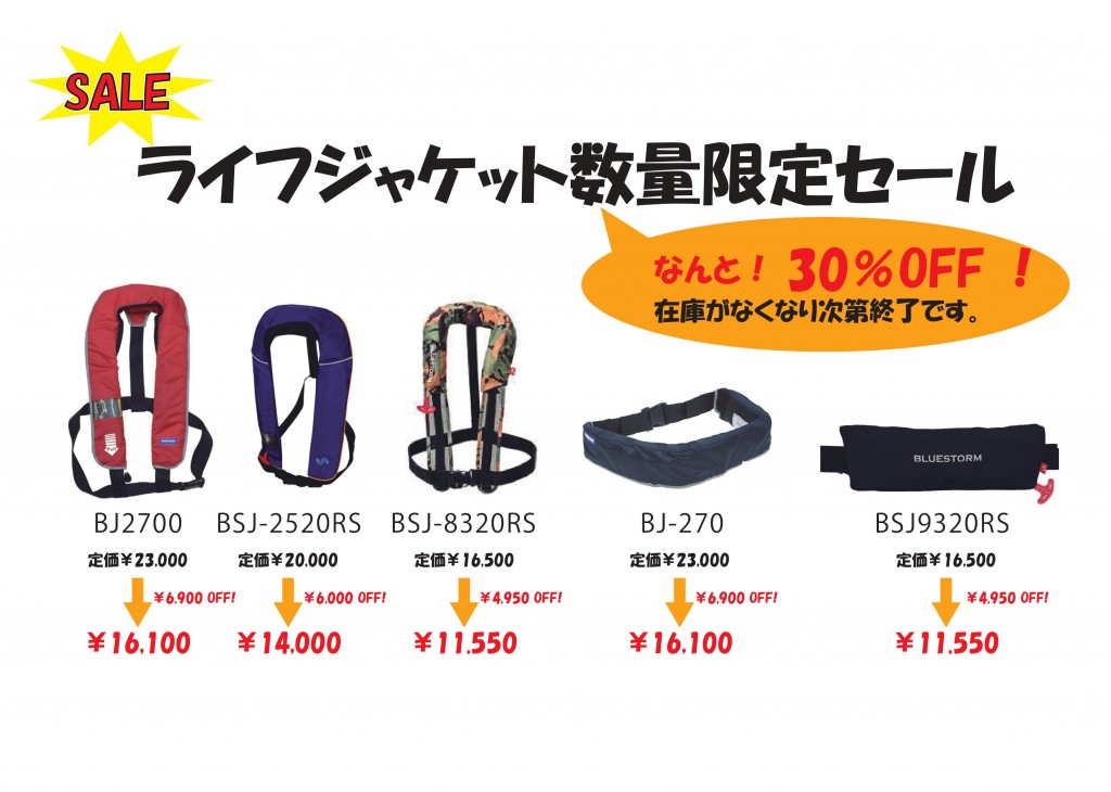 ライフジャケット数量限定セール 首都圏から60分のシティマリーナヴェラシス